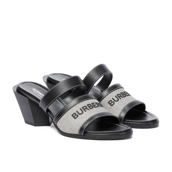 NIB BURBERRY HONOUR BLACK LEATHER LOGO SLIDE SANDALS MULE PUMPS 37 ITALY $690 - Picture 1 of 12